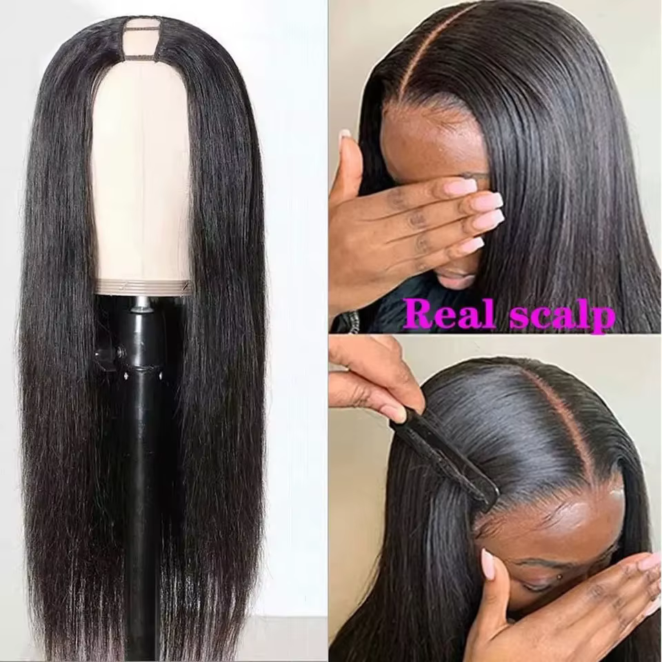 16-34 pouces longue droite V partie perruques de cheveux humains pour les femmes brésilien