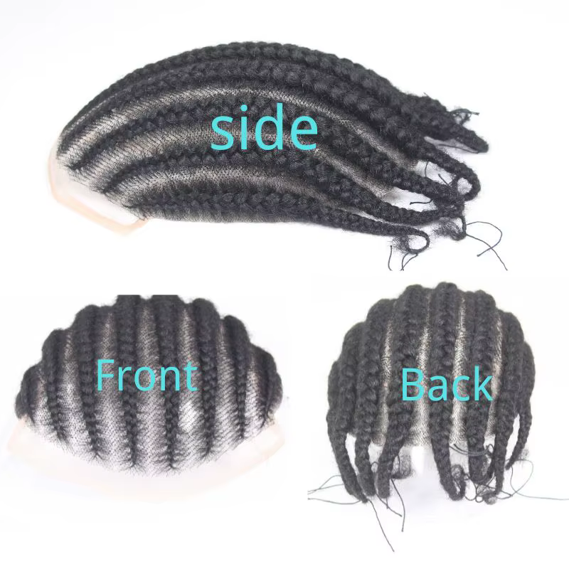 Cornrow tresses Afro toupet cheveux pour hommes 6 '' vrais