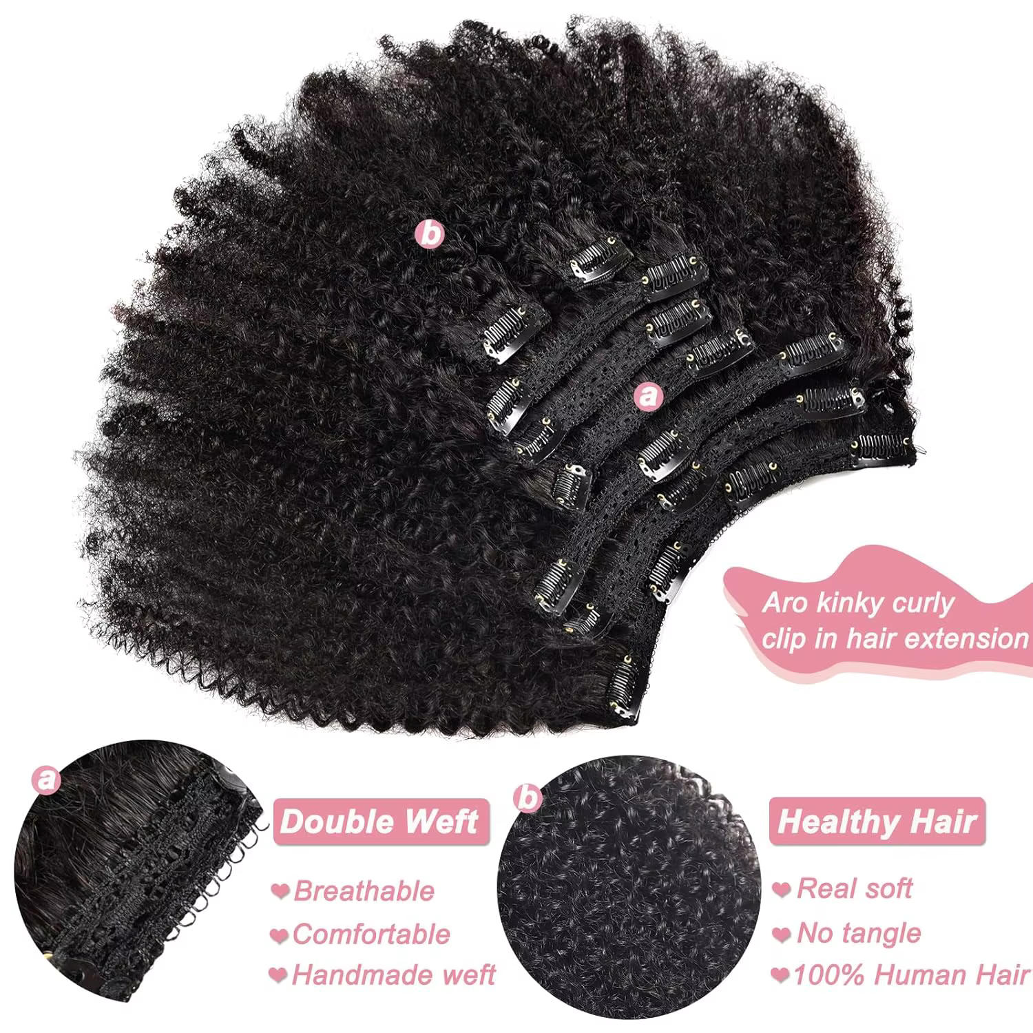 Extensions de cheveux humains bouclés crépus 4C à clipser