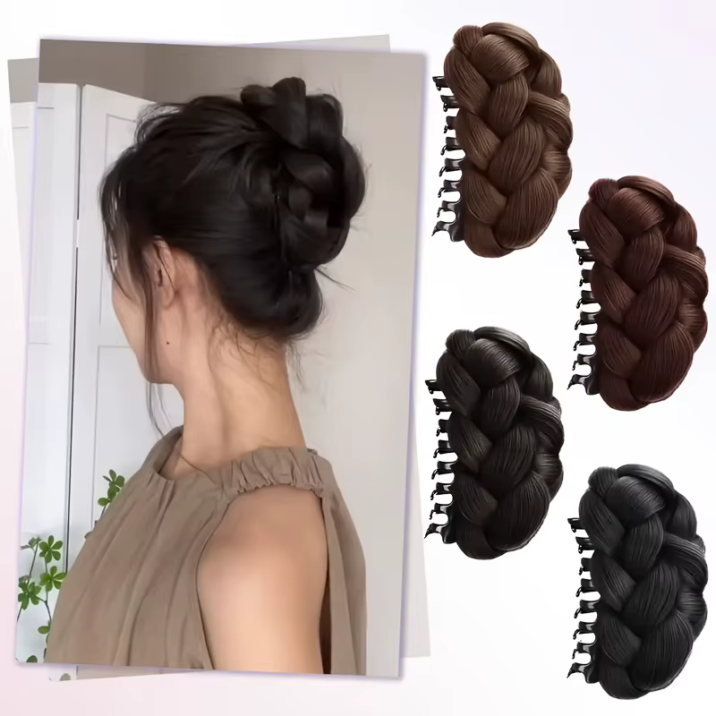Perruque queue de cheval en fibre synthétique pour femme – comprend des styles à clipser pour petits pains et tresses