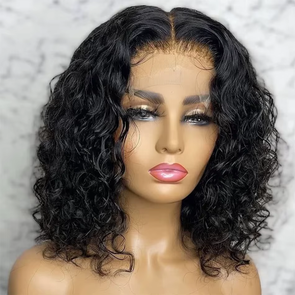Perruque courte bob Water Wave en cheveux humains vierges brésiliens