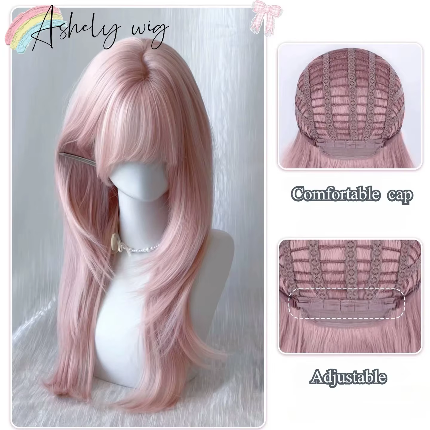 Perruque rose pour femmes 26 pouces