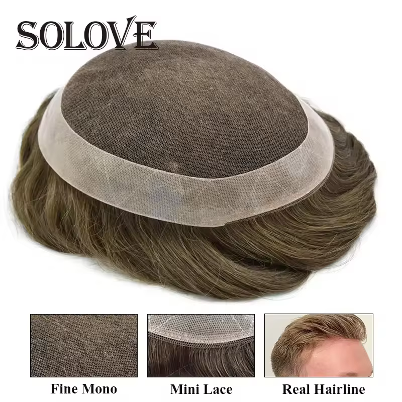 Perruques toupet cheveux humains pour hommes Mono Npu Base prothèse capillaire homme naturel