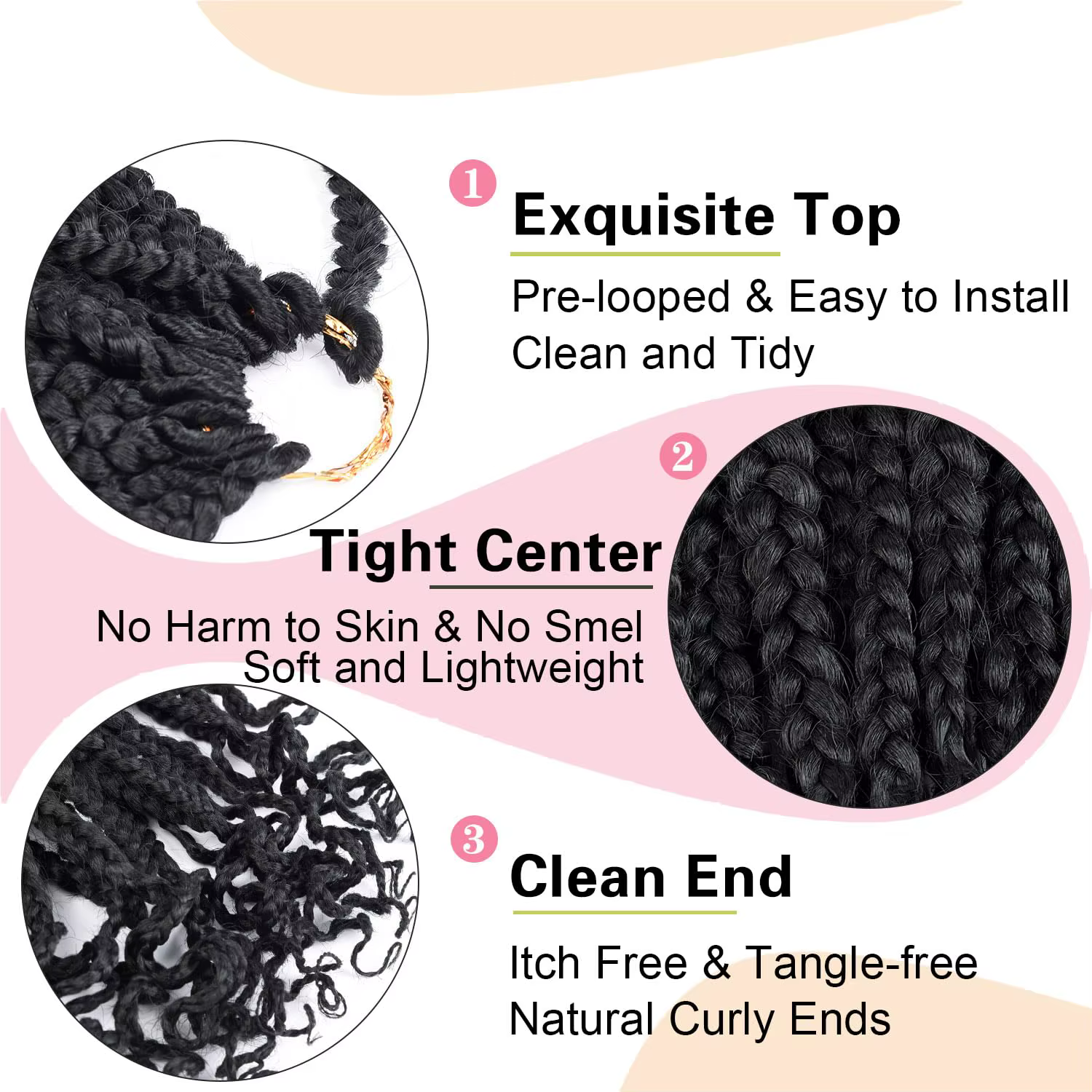 Boîte synthétique tresses Crochet cheveux pour femmes noires avec extrémités bouclées pré-bouclées doux 3X