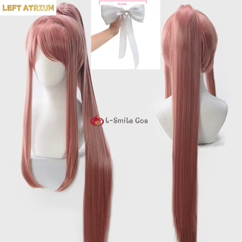 Perruque de Cosplay Monika DDLC avec queue de cheval de 100 cm de long