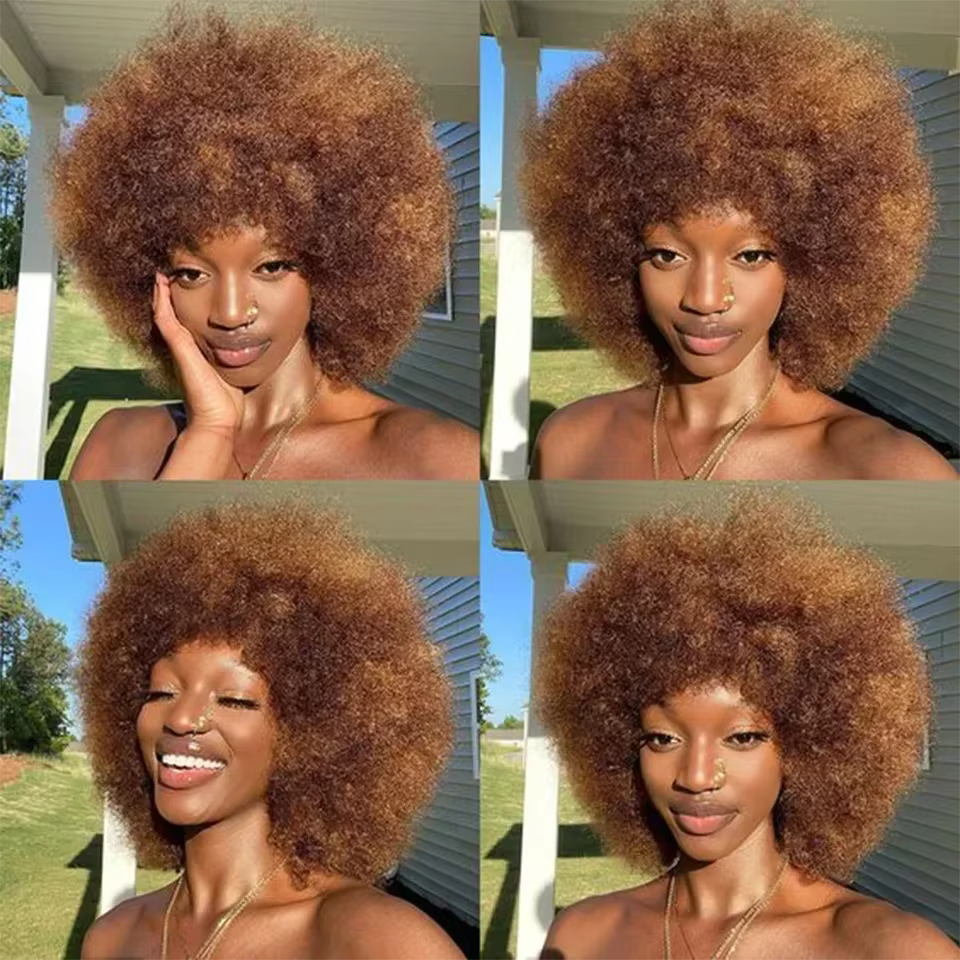 Perruque courte bouclée afro # Perruque en cheveux humains vierges de Malaisie