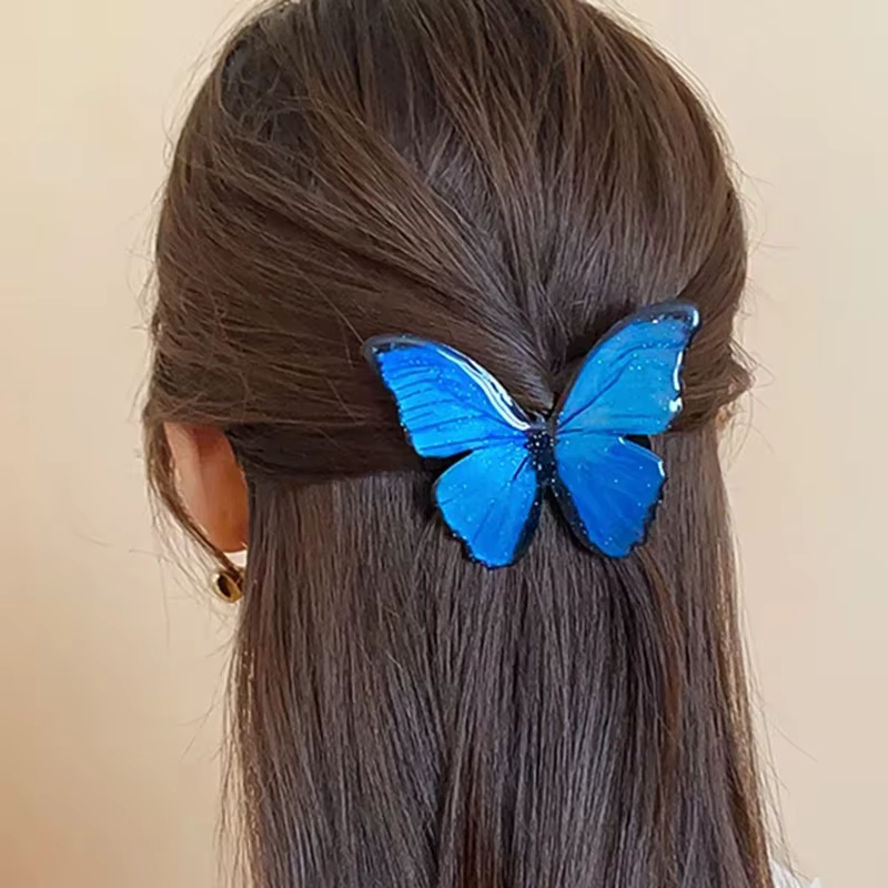 Pinces à cheveux papillon bleu Vintage pour femmes et filles