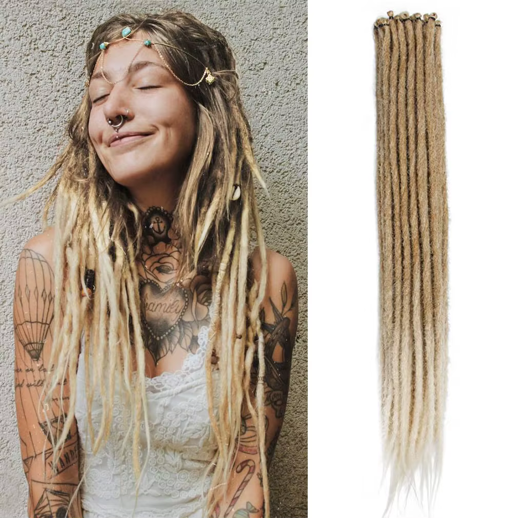Extensions de dreadlocks synthétiques 24 pouces, 5 brins, à une extrémité, fines, pour crochet, dreadlocks hip-hop faites à la main