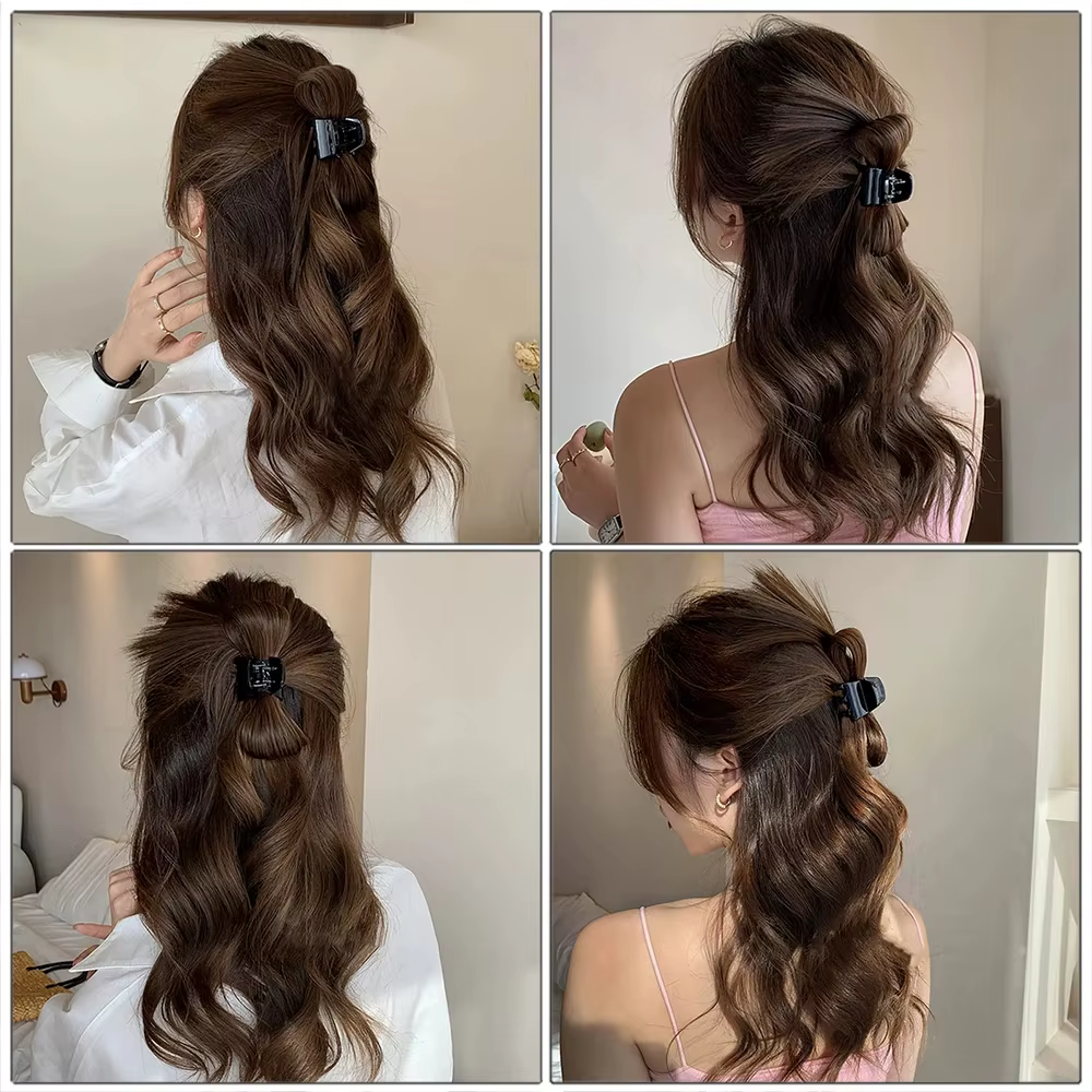 Extension de faux cheveux synthétiques chignon droit avec griffe Updo plume de poulet volant tête postiche pour fille femmes Chignons