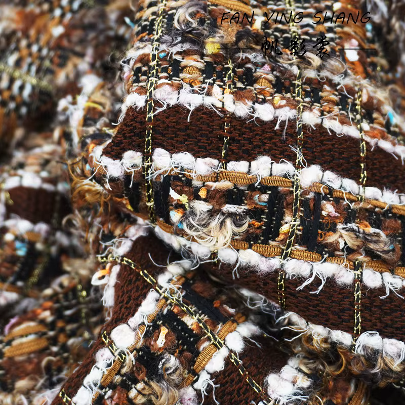 2025 doré brun rêve tissage laine Tweed tissu pour manteau Telas Costura Tissus Couture tzejь