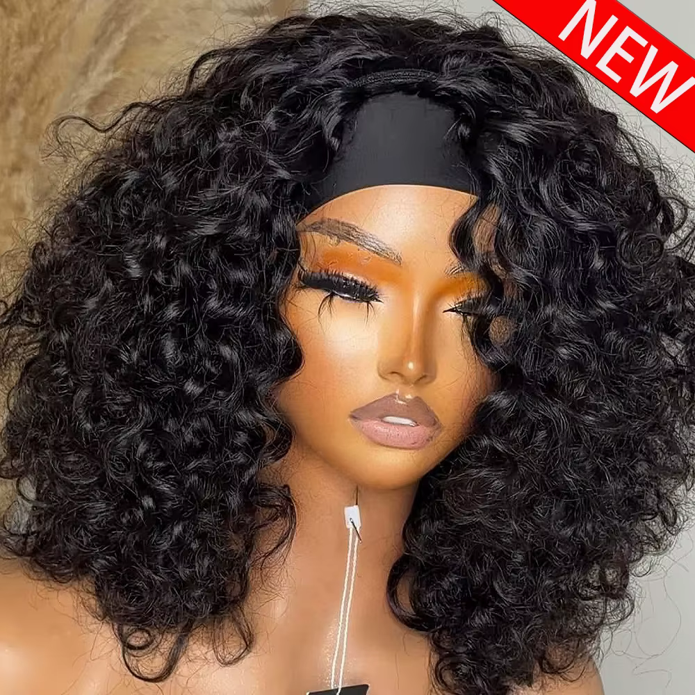 Perruque bandeau en cheveux humains bouclés, sans colle, entièrement fabriquée à la machine, densité 400, 100% cheveux humains, pour femmes, 10-18 pouces