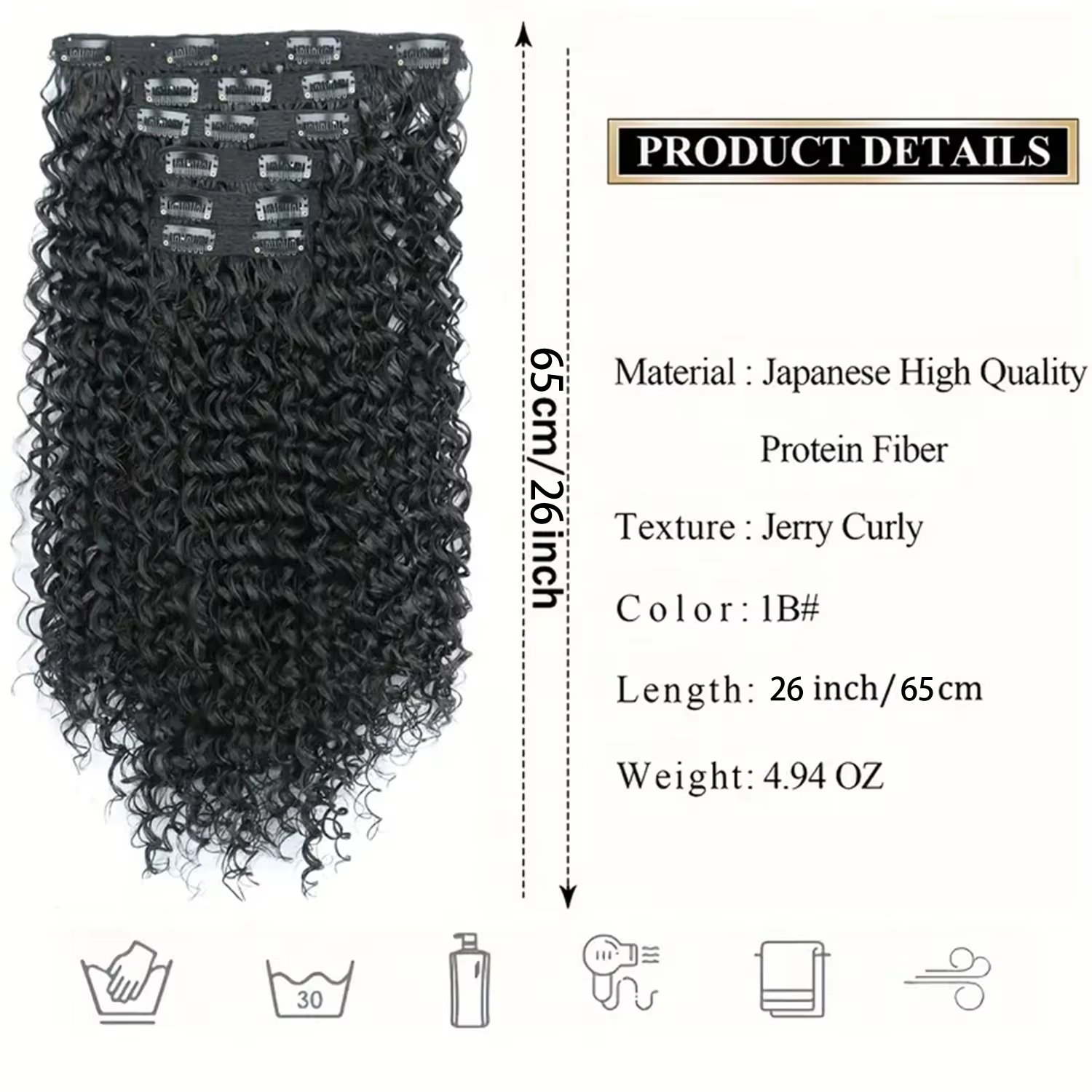 Extensions de cheveux synthétiques bouclées crépues à clipser