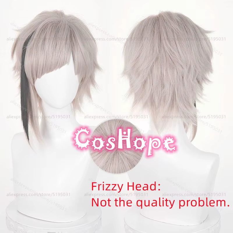 Nakajima Atsushi Cosplay perruque 30 cm courte chaude rose gris