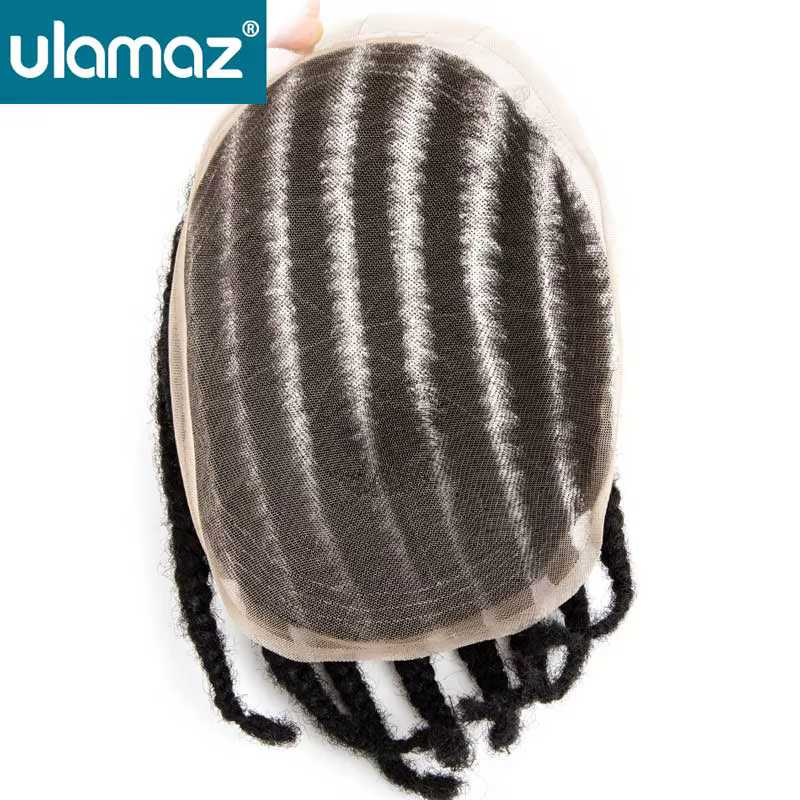 Cornrow tresses pleine dentelle hommes perruque 8 brins tresse toupet cheveux humains français