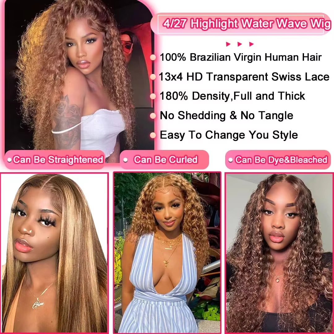 30 36 pouces bouclés mettre en évidence perruque cheveux humains miel blond 13x4 dentelle avant vague profonde 13x6 Hd