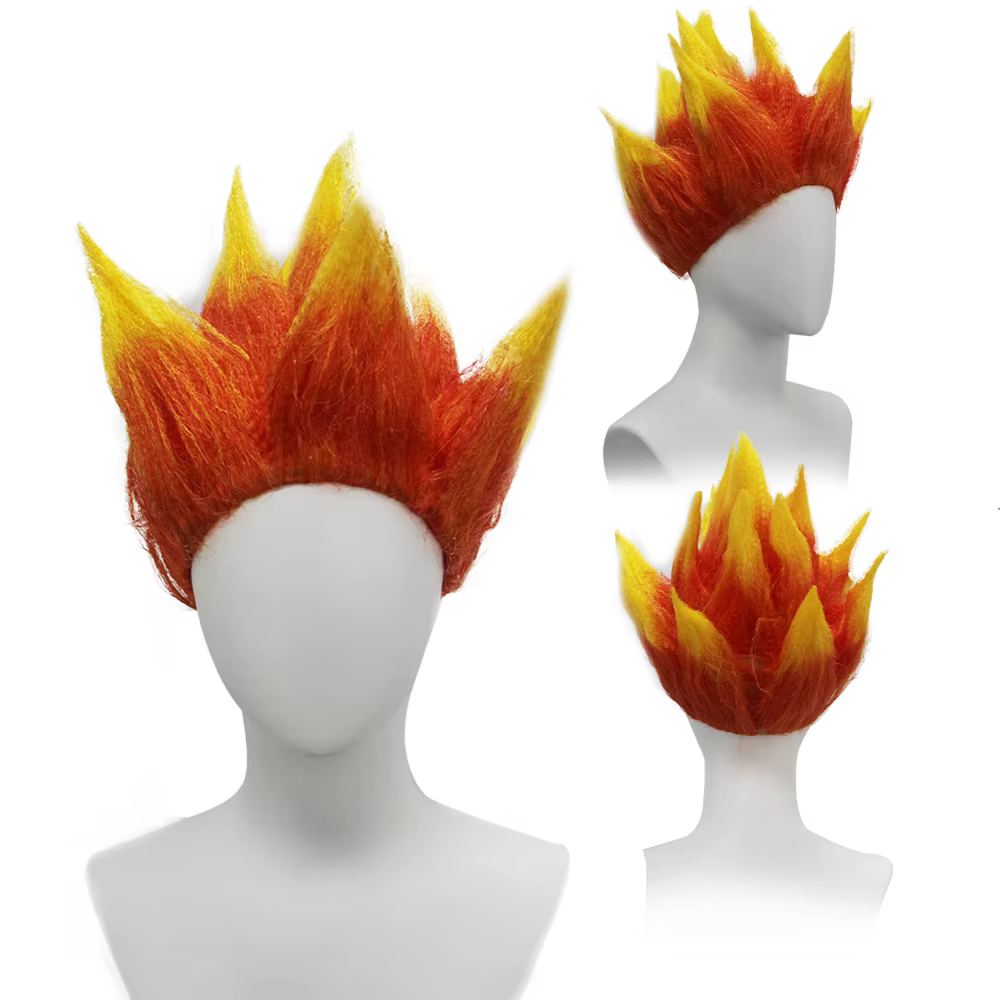 Perruque synthétique courte à pointes effet flamme unisexe pour cosplay d'héroïne d'anime