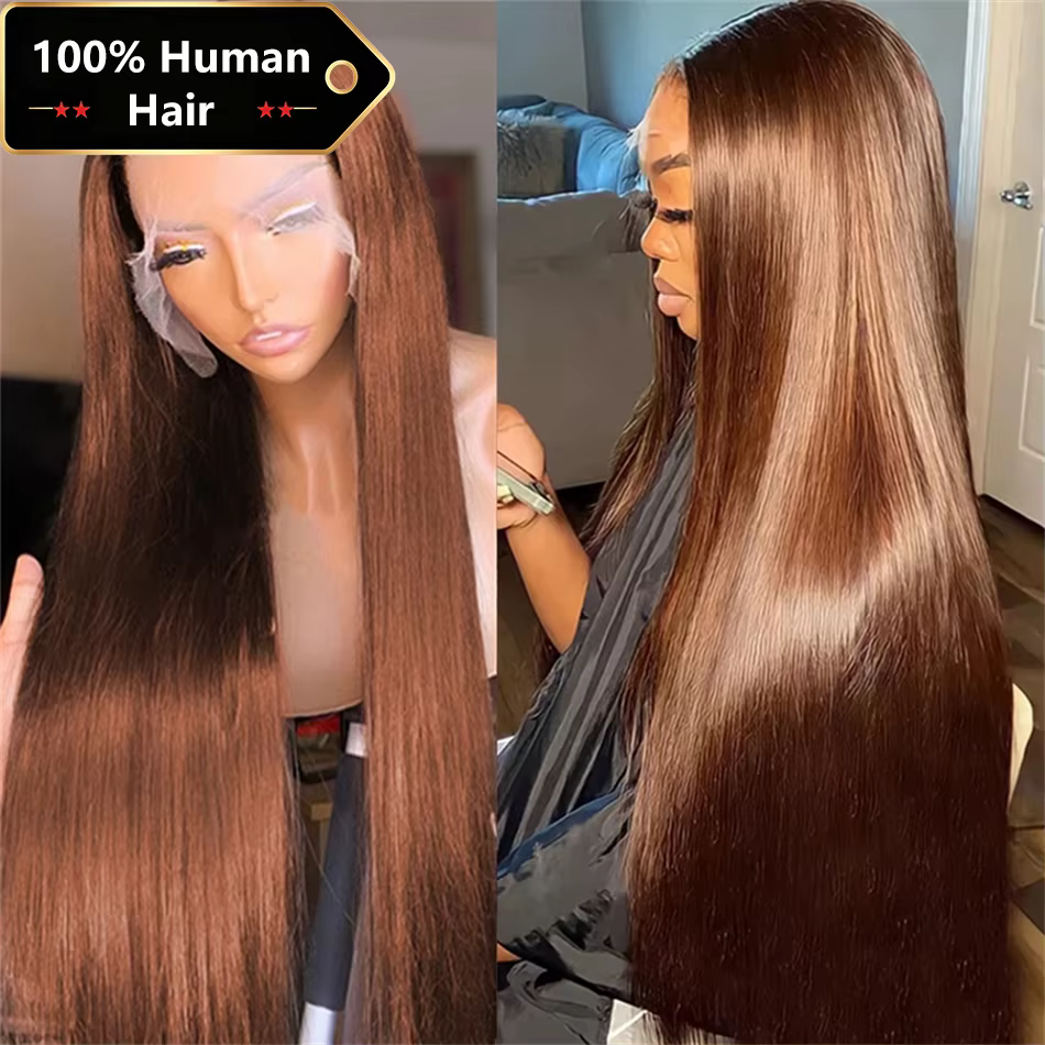 13x4 chocolat brun dentelle avant perruques cheveux humains pour les femmes 13x6 Hd droite