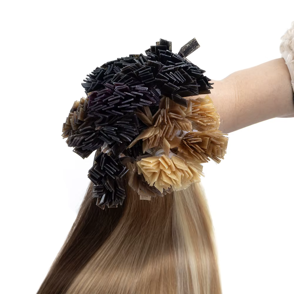 Extensions de cheveux humains blond platine à pointe plate