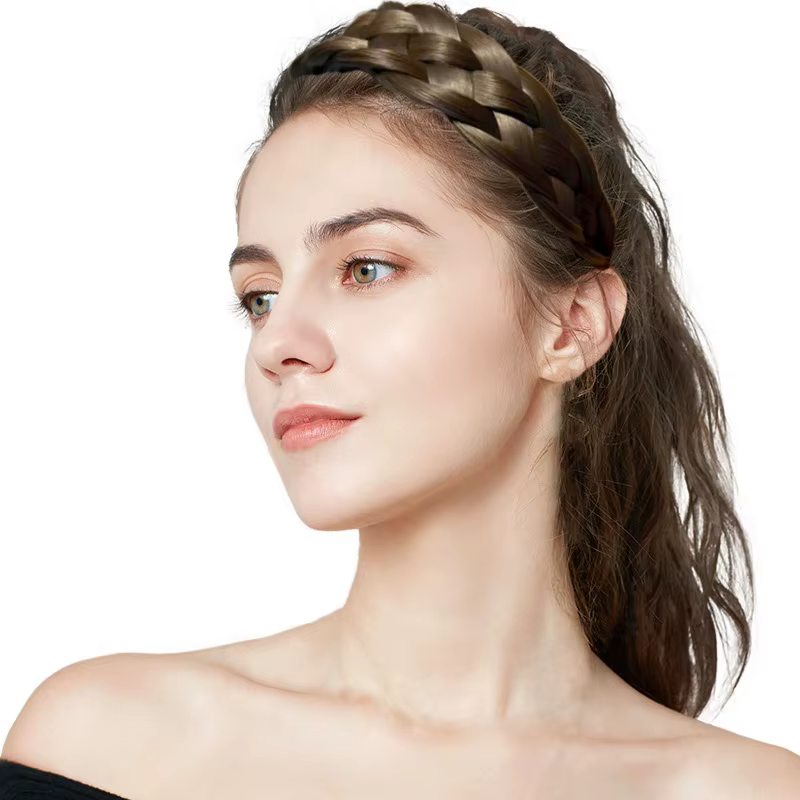 Femmes torsion tresse bandeaux 4.5 cm largeur mode large synthétique perruque