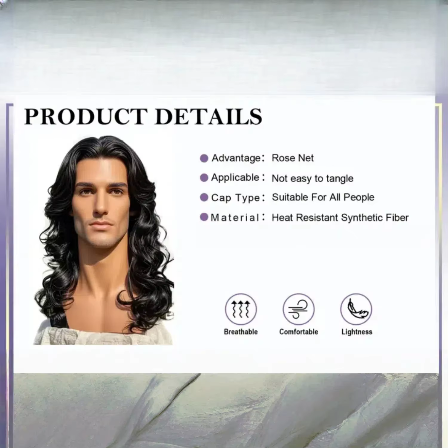 Perruque synthétique bouclée ample noire pour hommes – Look naturel