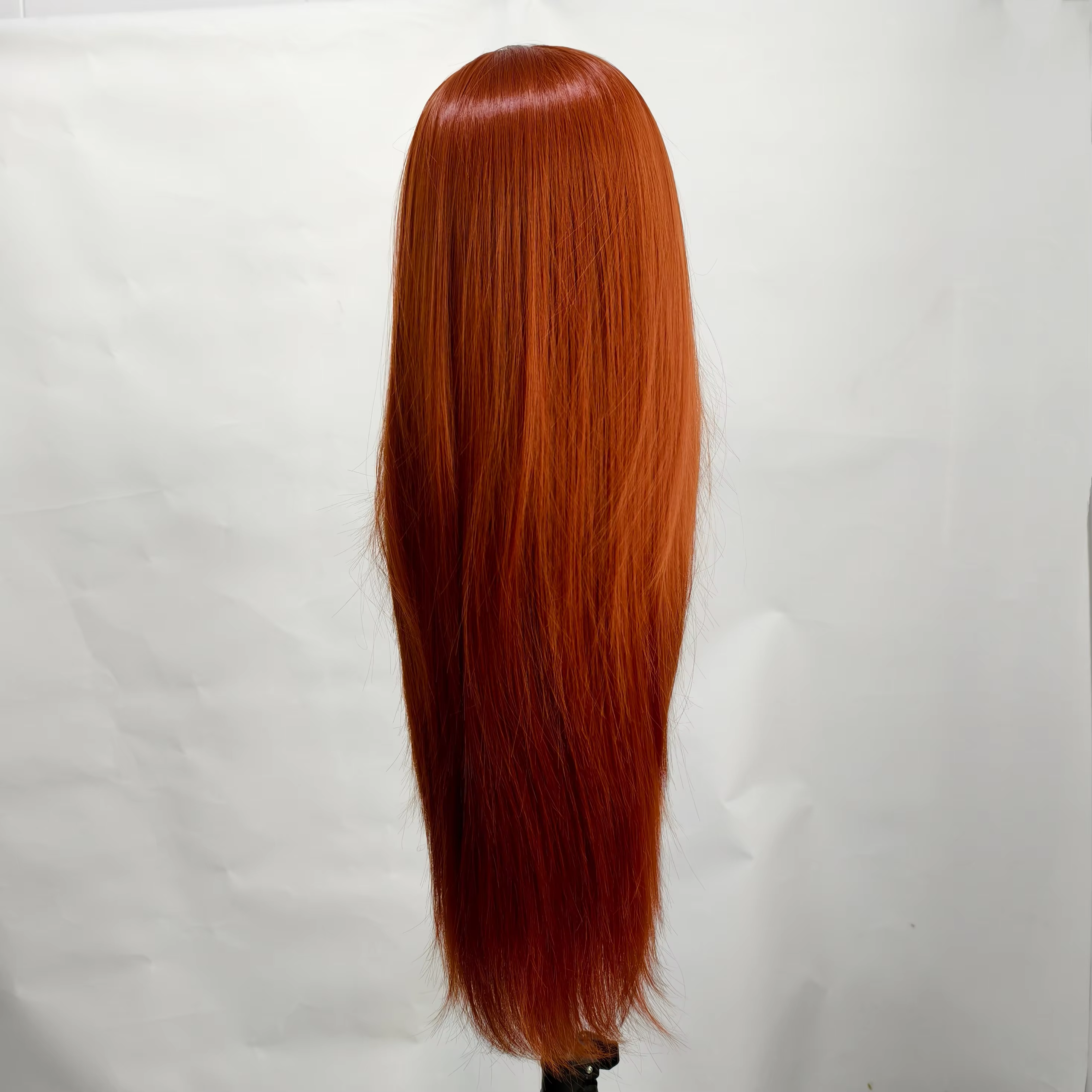 Perruque Lace Front Auburn Marron Rouge Cuivré Synthétique Pré-Pluckée Prête à Porter Sans Colle pour Femmes
