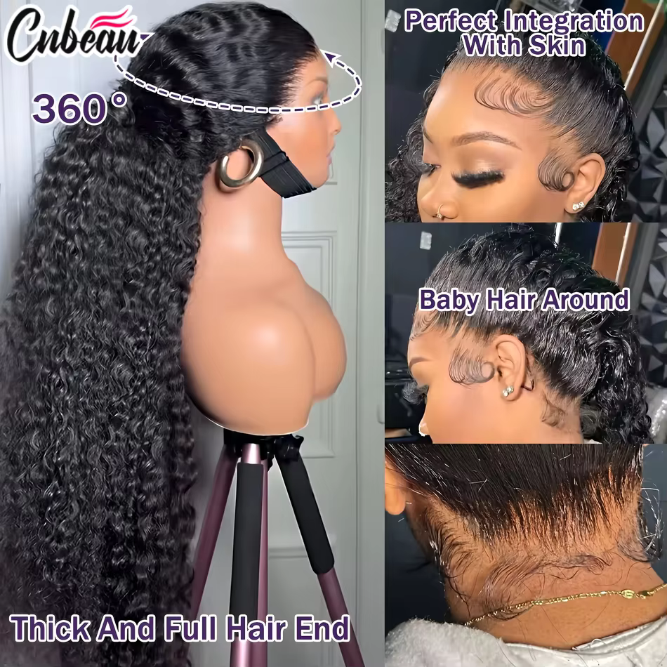 Perruque 360 Full Lace 250% 18-36 pouces avec sangle invisible