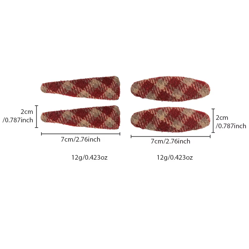Barrette à cheveux en tissu écossais à pois rouges