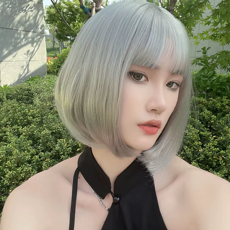 Extensions de cheveux synthétiques mode blanc jeunes femmes perruques blondes naturel respirant couvre-tête dames court Bobo perruque droite chapeau