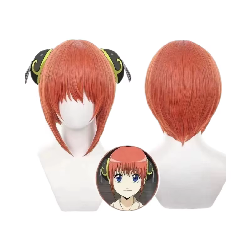 Ensemble de perruques de cosplay Gintama Kagura & Sougo Okita | Pack double avec cuir chevelu réaliste et filet à roses