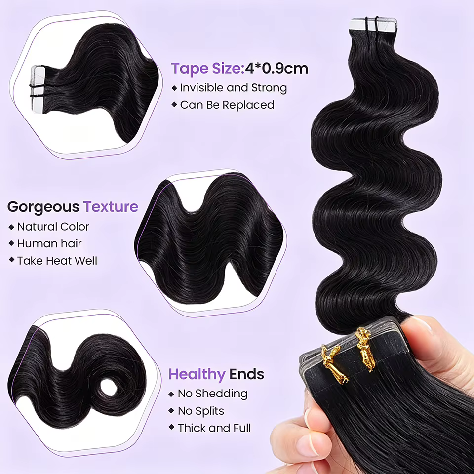 Extensions de cheveux à bandes adhésives