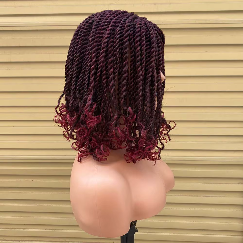 Boîte tressée perruques pour les femmes noires Crochet cheveux 2 torsion Ombre Bug africain synthétique court Bob