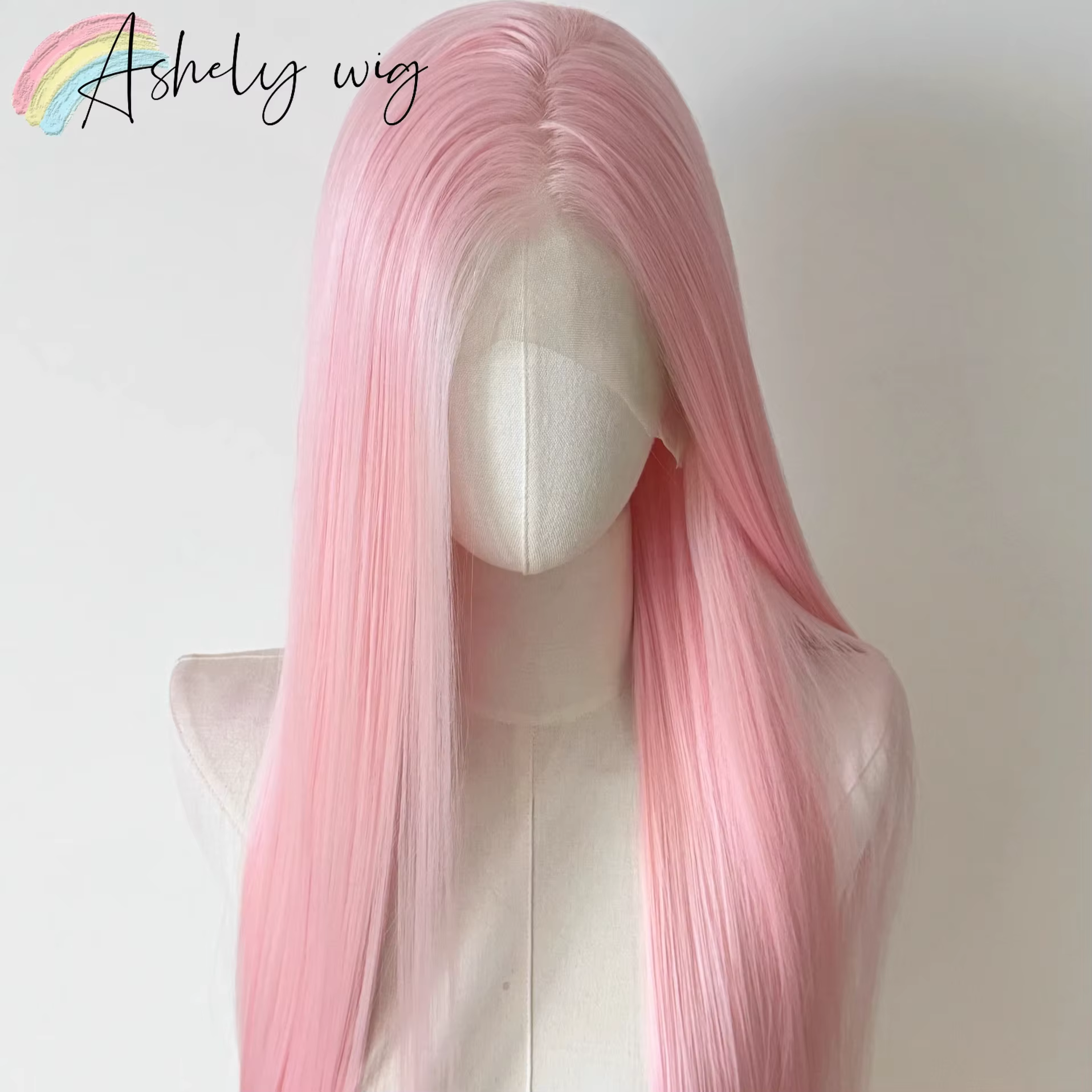 Perruque Lace Front Wig synthétique rose clair 13x4