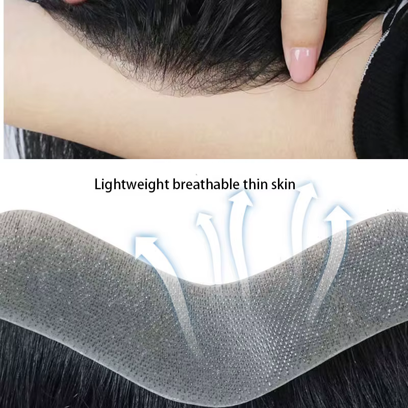 Prothèse capillaire pour hommes en PU à peau fine