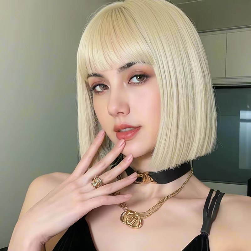 Blonde bangs wig 12 inches