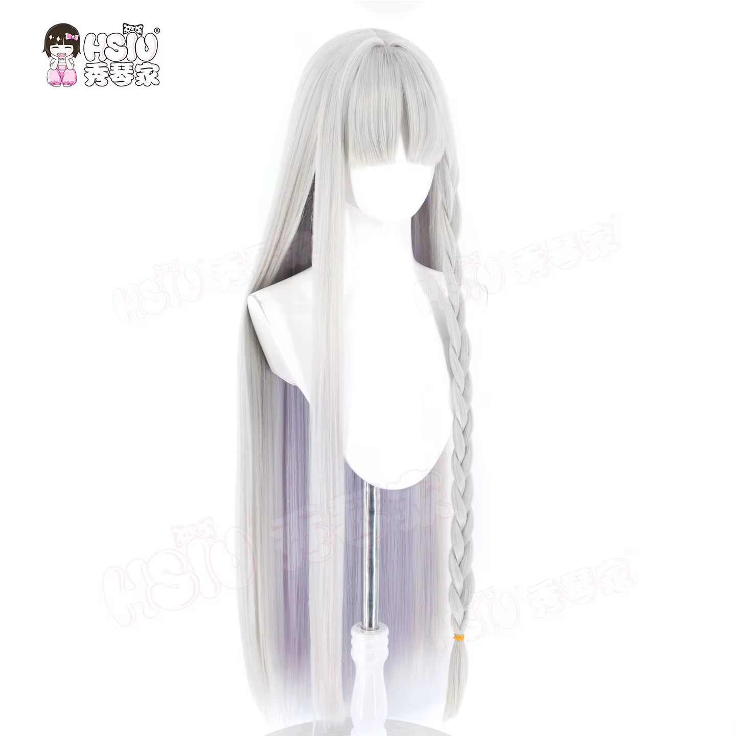 Perruque de cosplay synthétique en fibre Francesca Prelati HSIU, longue, gris argenté mélangé violet taro, pour le jeu Fate/strange