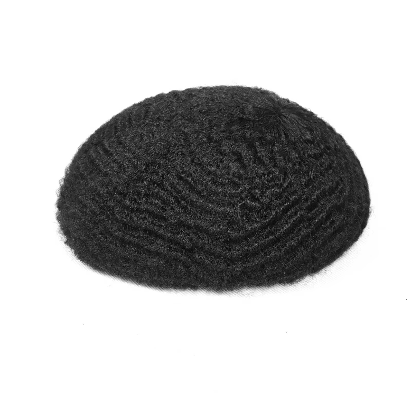 Afro toupet pour hommes peau mince système de remplacement de cheveux humains