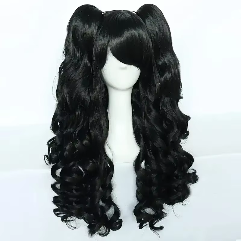 Cosplay Lolita grande vague cheveux bouclés noirs pour les fêtes de vacances