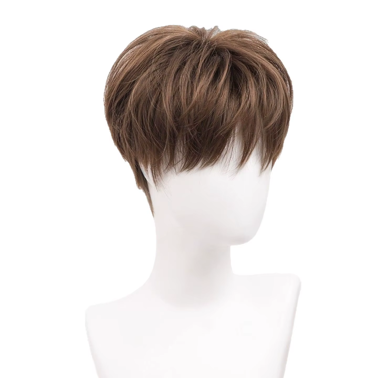 Perruque synthétique complète marron clair pour homme - Bonnet intégral