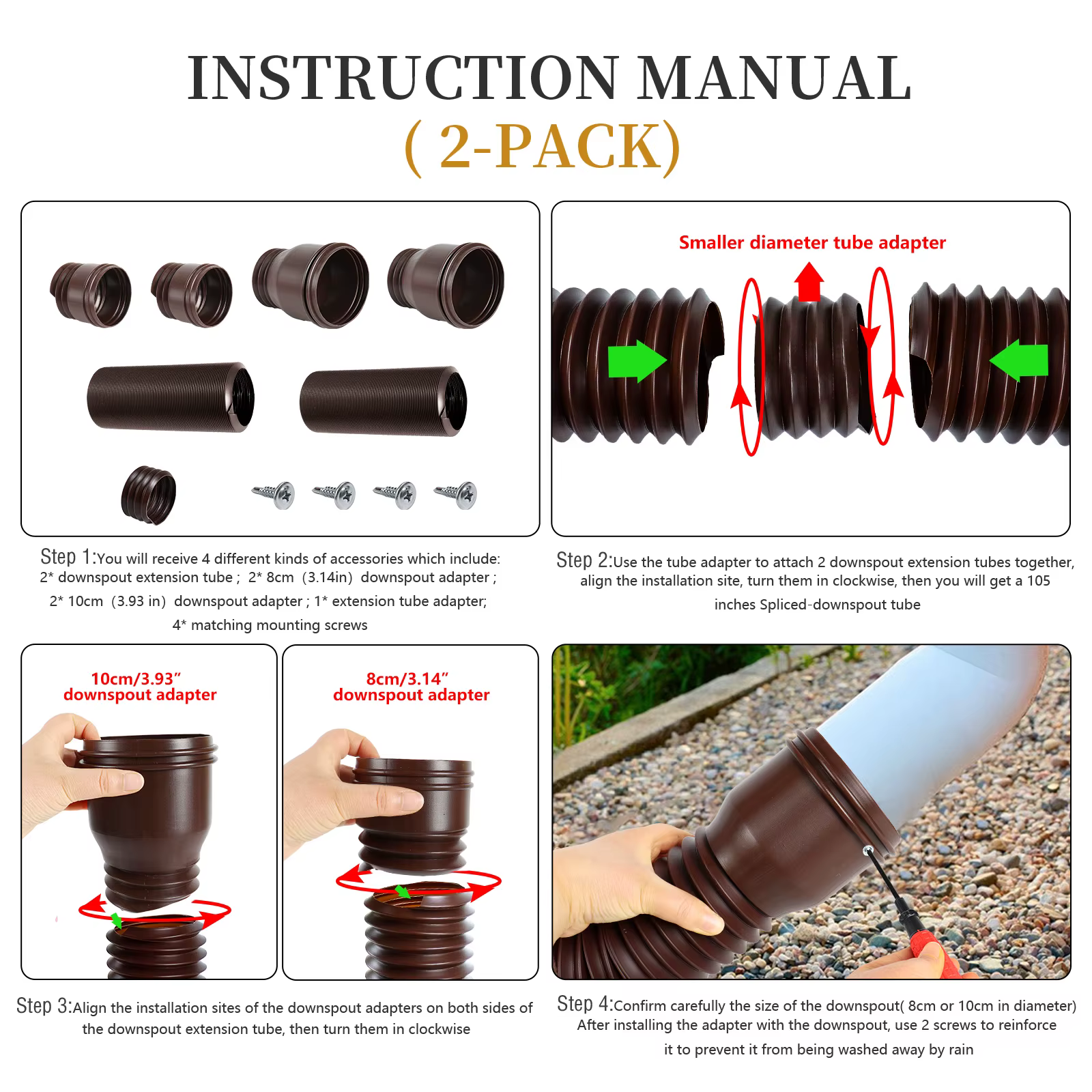Tuyau de descente rond extensible |   Tuyau de drainage flexible et durable - extensible, résistant aux intempéries, antigel et anti-explosion.
