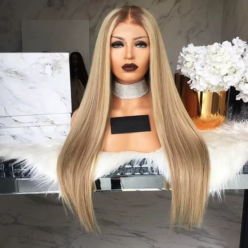 Perruque longue droite balayage brun blond synthétique pour femme, idéale pour le quotidien et la remplacement capillaire