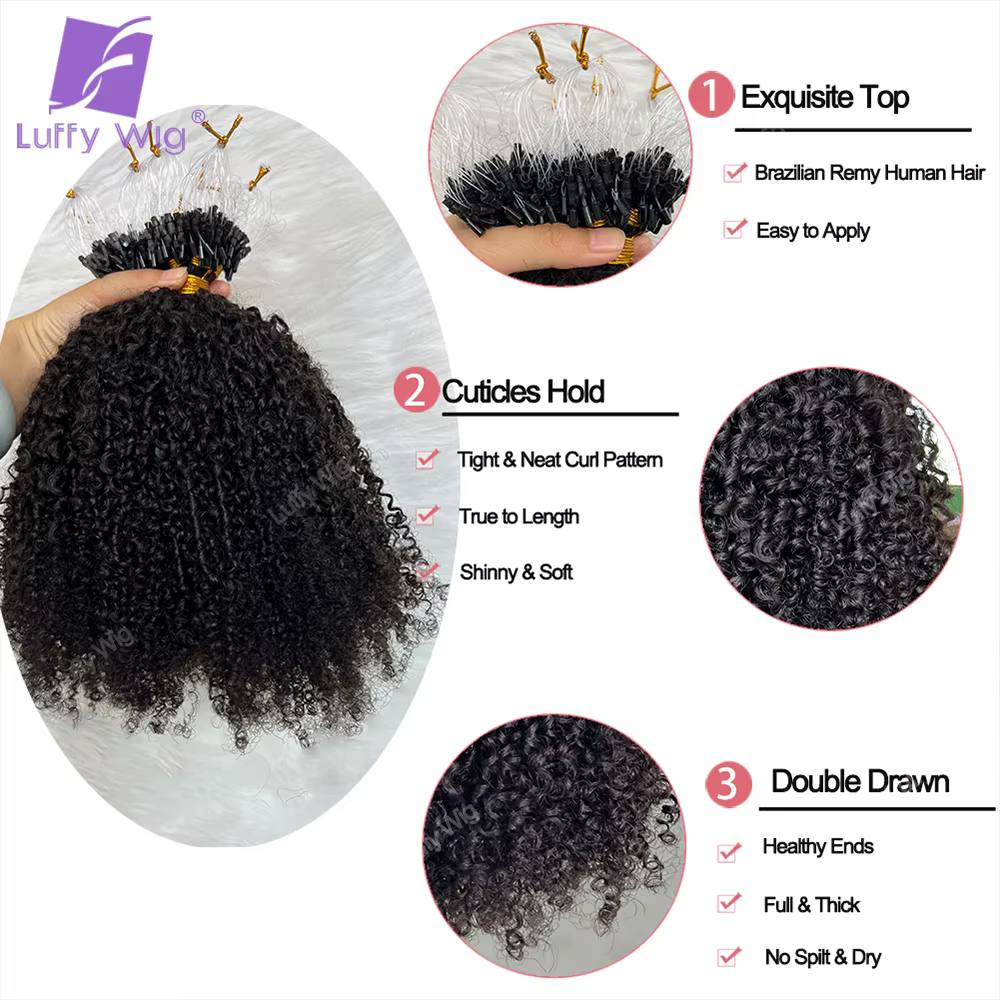 Extensions de Cheveux Humains Brésiliens Remy avec Micro Boucle