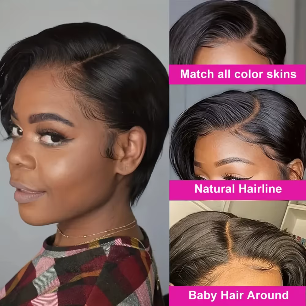 Perruque de cheveux humains coupe lutin droite dentelle transparente cheveux humains 13x4 dentelle avant perruques cheveux humains pré plumé perruque naturelle pour les femmes