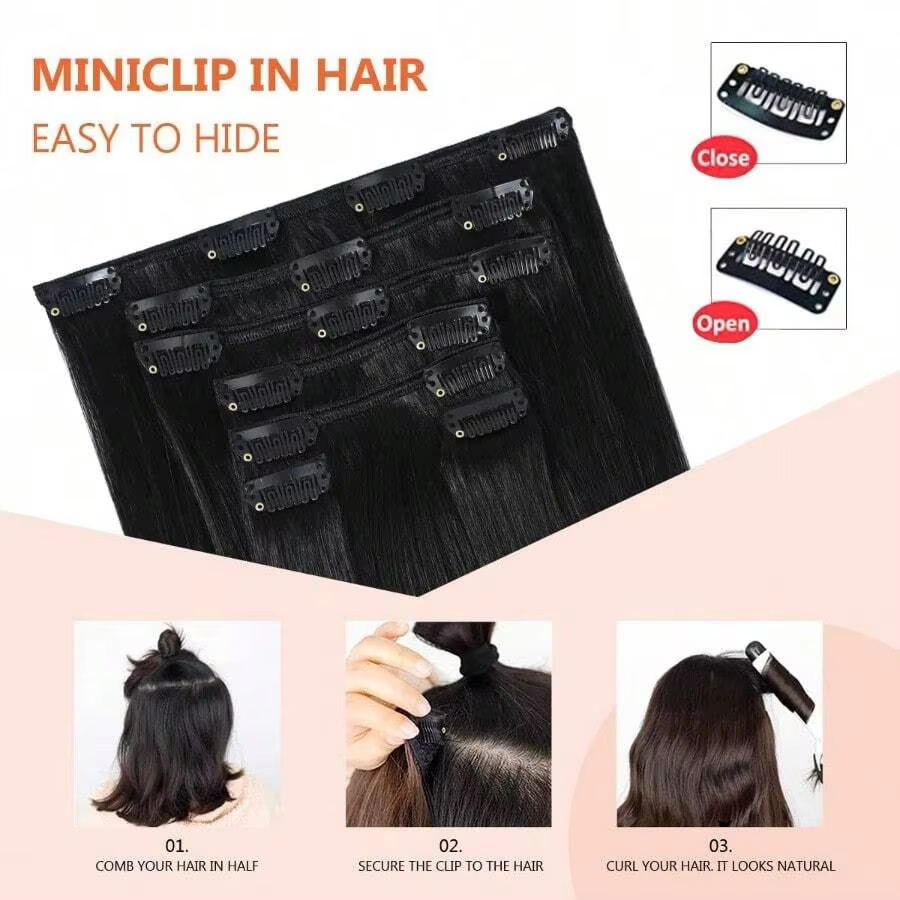 Extensions de cheveux naturels noirs lisses à clips