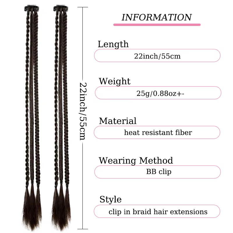 1 pièce Extension de cheveux tressée à clipser