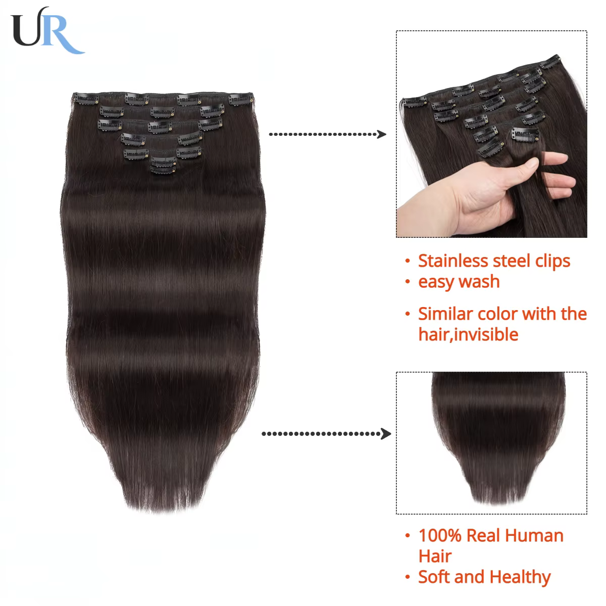 Clip de surbrillance caramel dans les extensions de cheveux 7 pièces