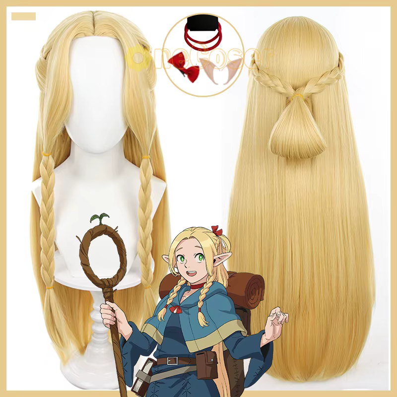 Marcille Donato Cosplay perruque Anime délicieux en donjon Blonde cheveux longs oreilles épingle