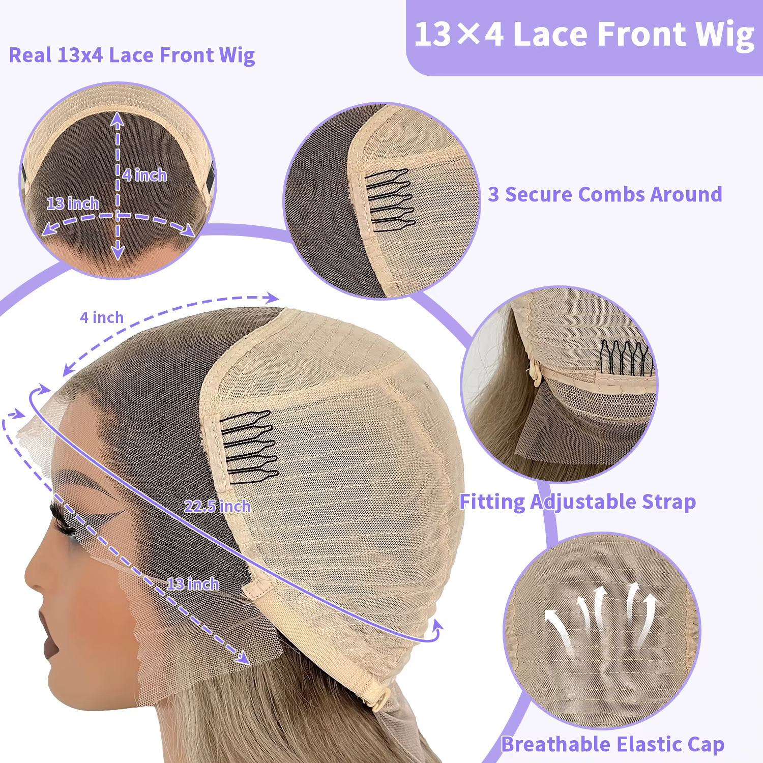 LUX VOGUE Platinum Blonde 100% perruque de cheveux humains avec frange 13x6 Transparent mise à niveau dentelle avant