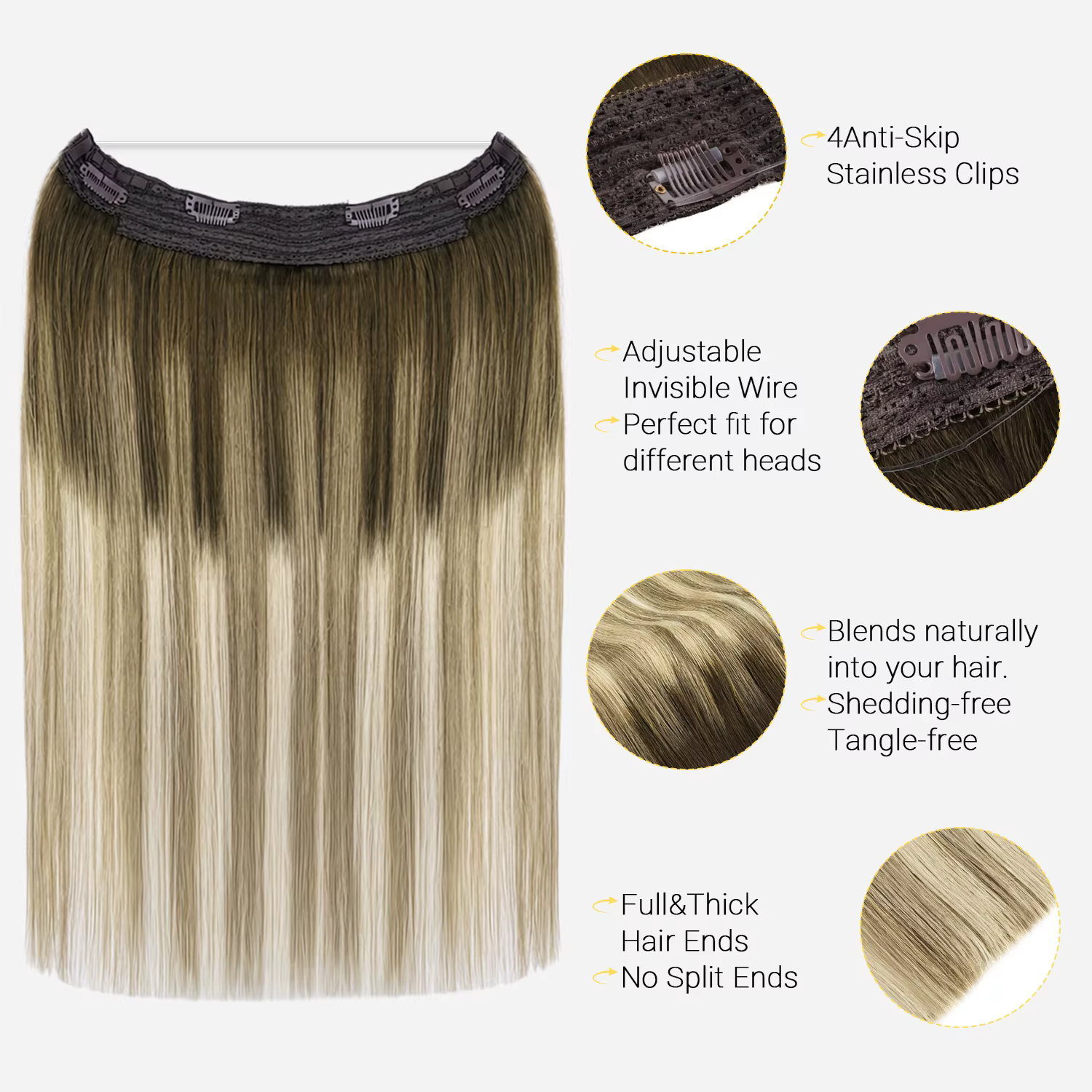 Extensions de cheveux humains naturels fil Invisible