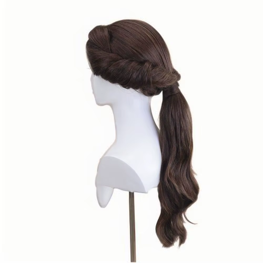 Perruque brune de style professionnel pour cosplay Belle Village Girl