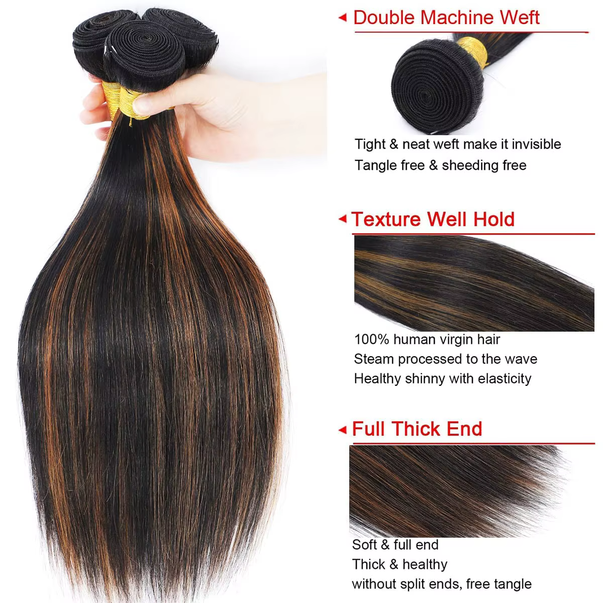 Mèches brésiliennes Remy lisses avec Closure 4x4
